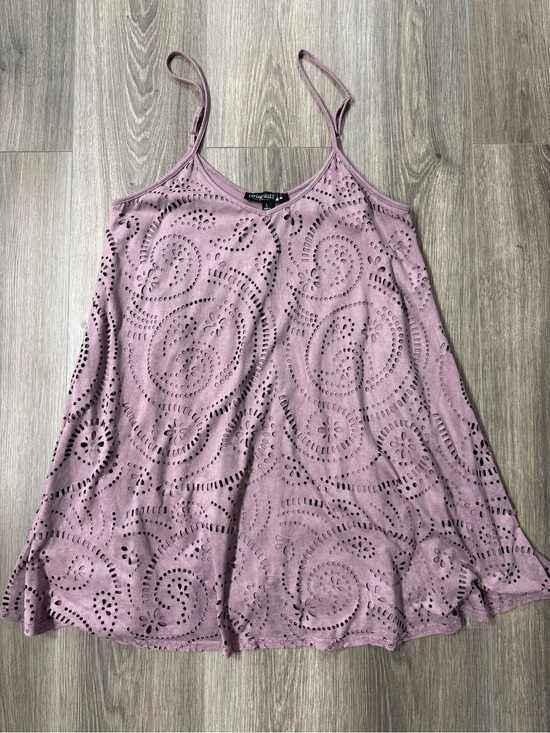 living doll Dresses & Skirts - Living Doll LA Laser Cut Swing Mini Dress Purple Boho Festival Faux Suede L